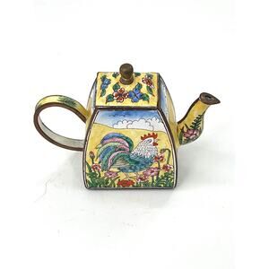 Vintage Kelvin Chen miniature enamel teapot with rooster design